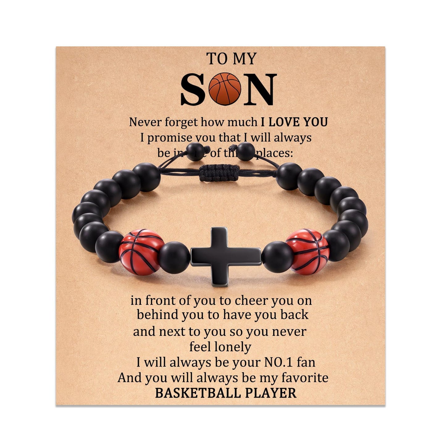 Sporty Men's Black Matte Cross Beaded Bracelet Hand-woven Adjustable Cord Bracelet