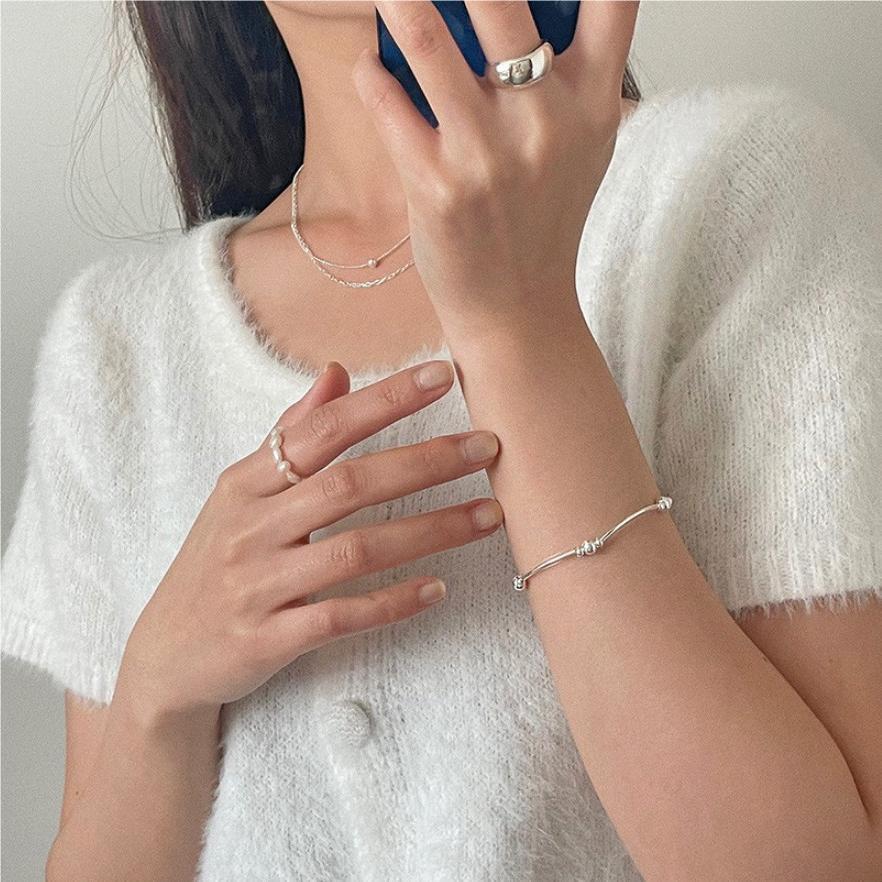 Bracciale Minimalista Geometrico Rotondo Fatto a Mano in Argento Sterling 925