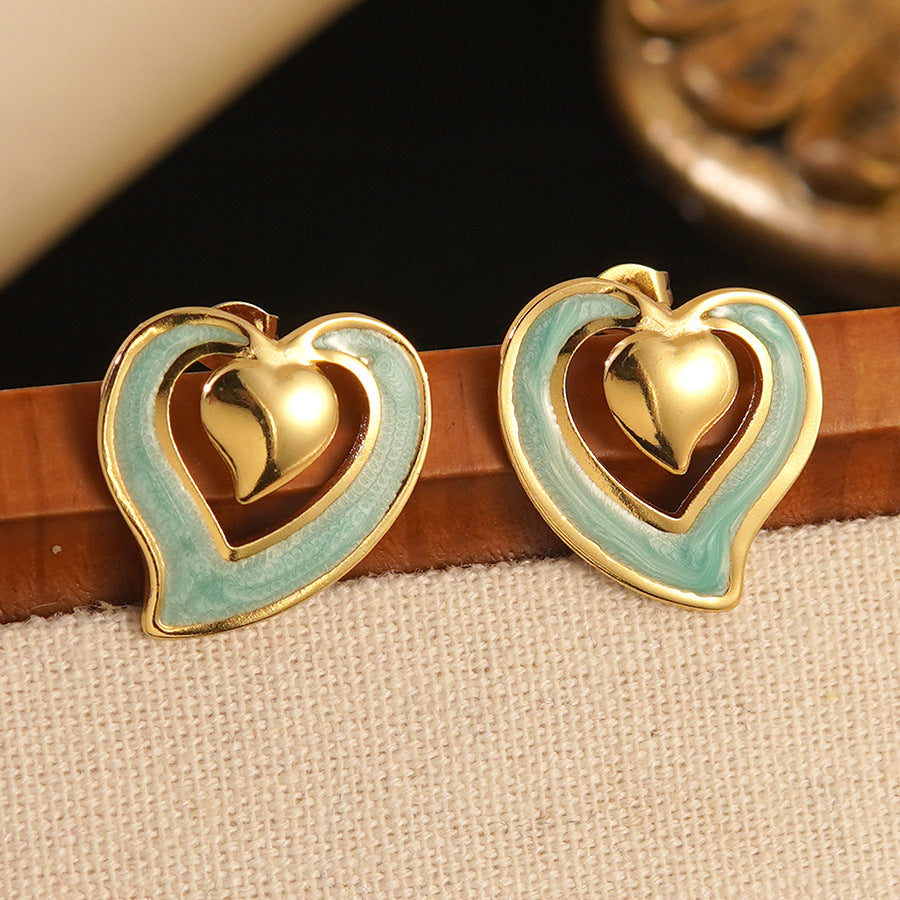 Orecchini da Donna in Acciaio Inossidabile con Cuore Drip Oil Lusso Casual