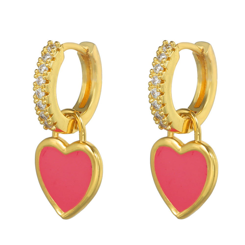 Casual Minimalist Heart Cubic Zirconia Inlay Brass Earrings