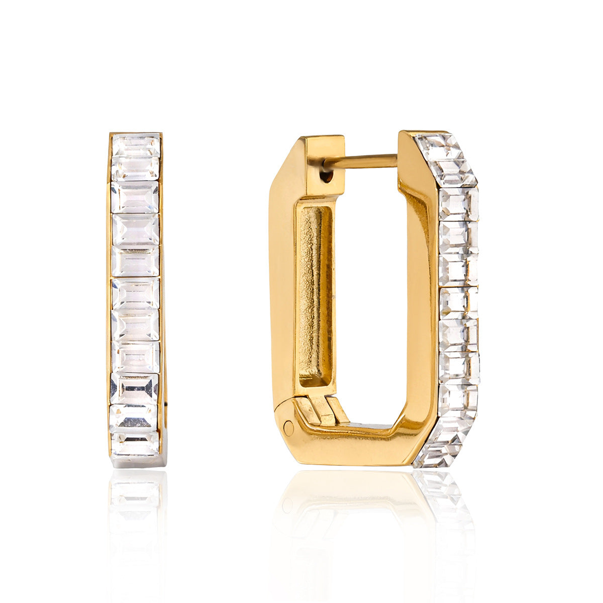 Orecchini a Cerchio Geometrici in Acciaio Inossidabile con Strass, Ipoallergenici, Placcati, Gioielli di Moda da Donna