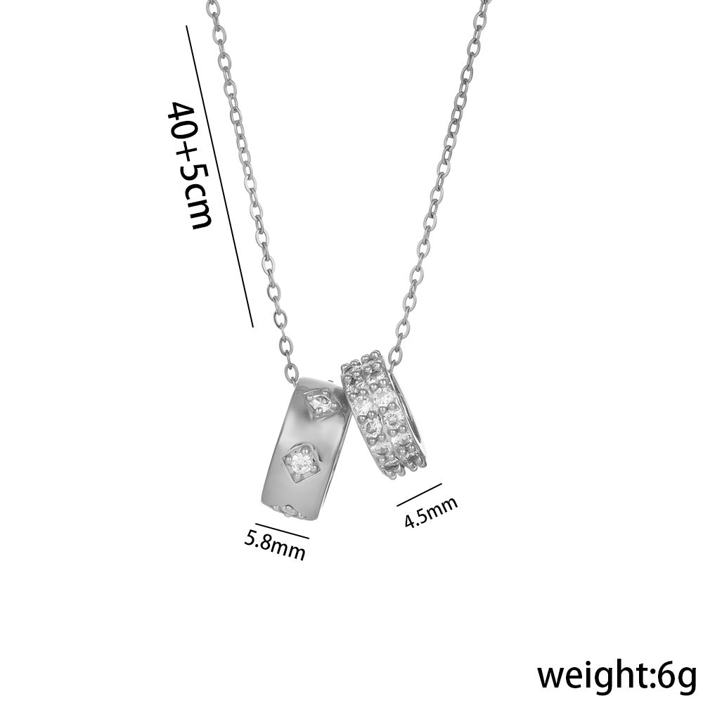 Cartoon Style Double Ring Geometric Titanium Steel Necklace with Gold Plating for Women, Delicate Clavicle Chain