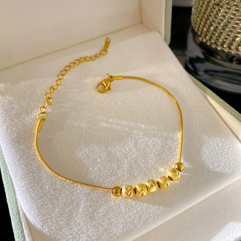 Vintage Minimalist Round Geometric Titanium Steel Plated Snake Chain Bracelet