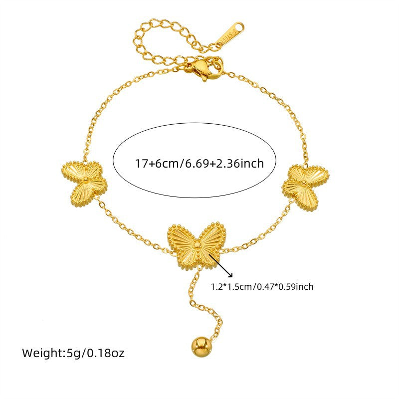 Elegant Gold Plated Stainless Steel Butterfly Ball Chain Necklace and Bracelet Set