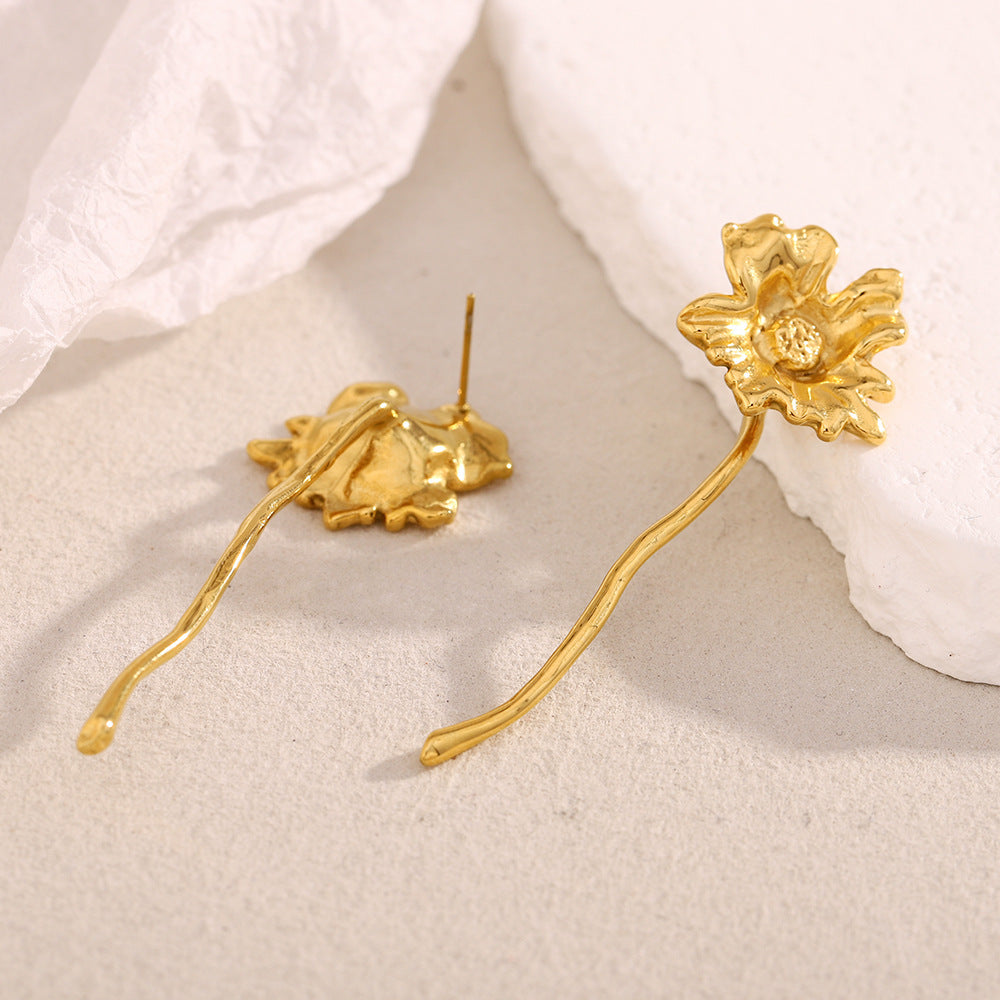 Orecchini a perno floreali d'ispirazione vintage in acciaio inossidabile 316L con placcatura in oro 18 carati da donna