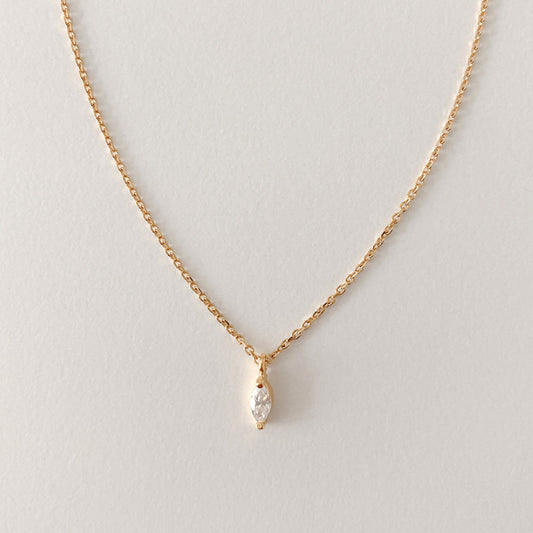 Trendy Minimalist S925 Sterling Silver 18K Gold Plated Geometric Marquise Zircon Bead Chain Necklace