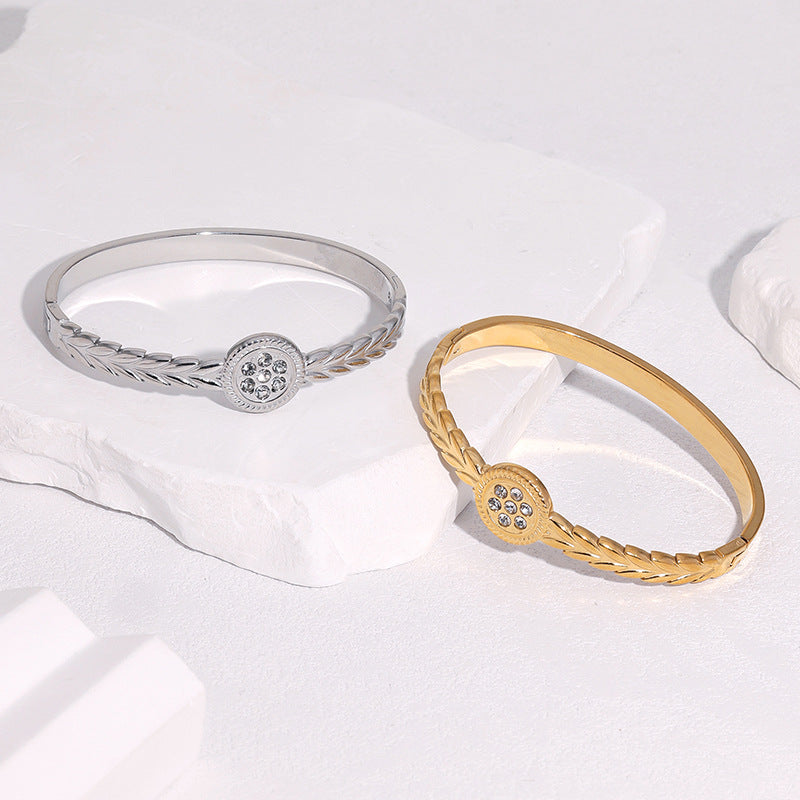 Minimalist Luxury Geometric Rhinestone Inlay Stainless Steel Bracelet