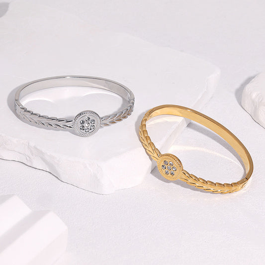 Minimalist Luxury Geometric Rhinestone Inlay Stainless Steel Bracelet