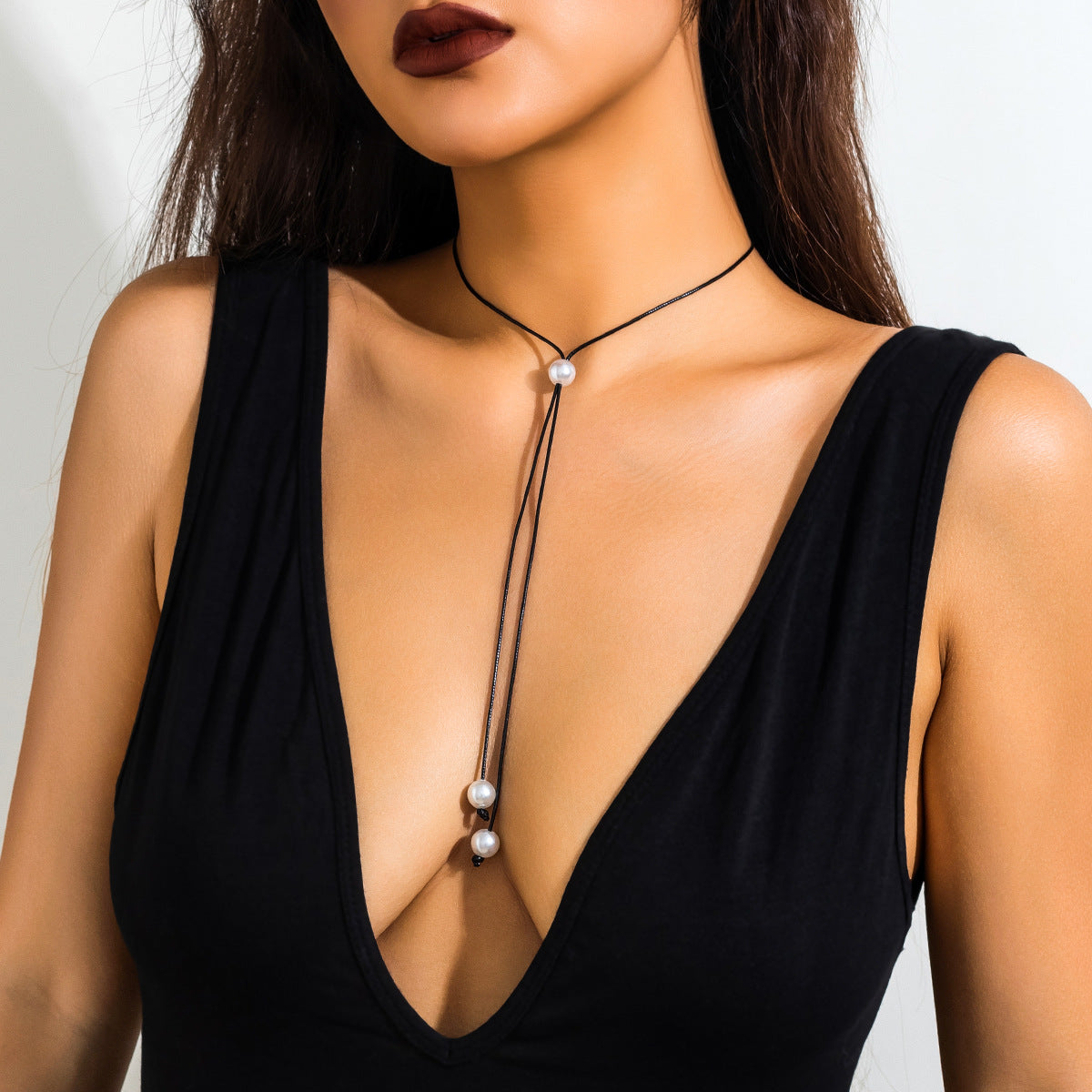 Casual Geometric Round Faux Pearl Tassel Knot Choker Necklace for Women