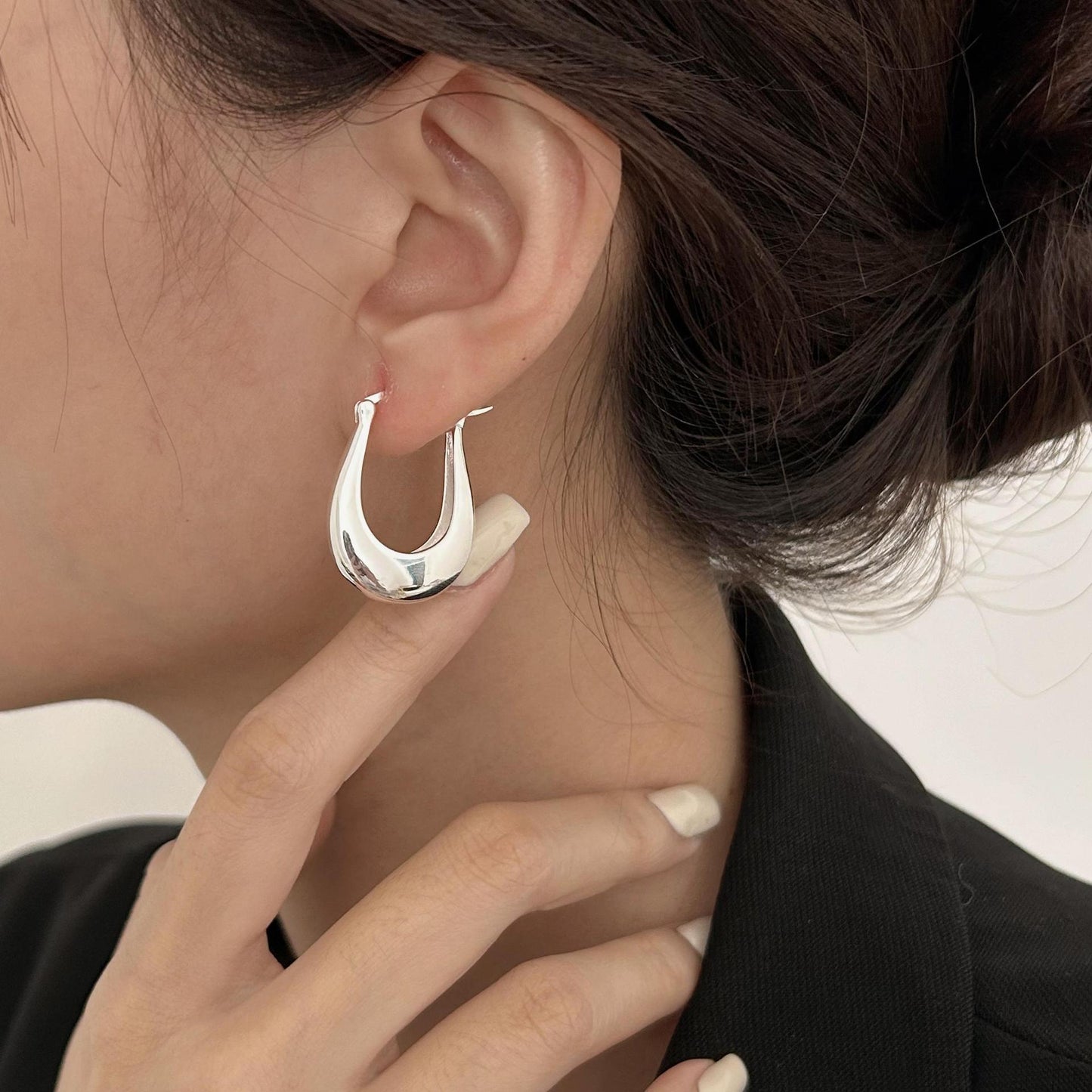 Vintage Minimalist 925 Sterling Silver Teardrop Inlaid Pearl Earrings