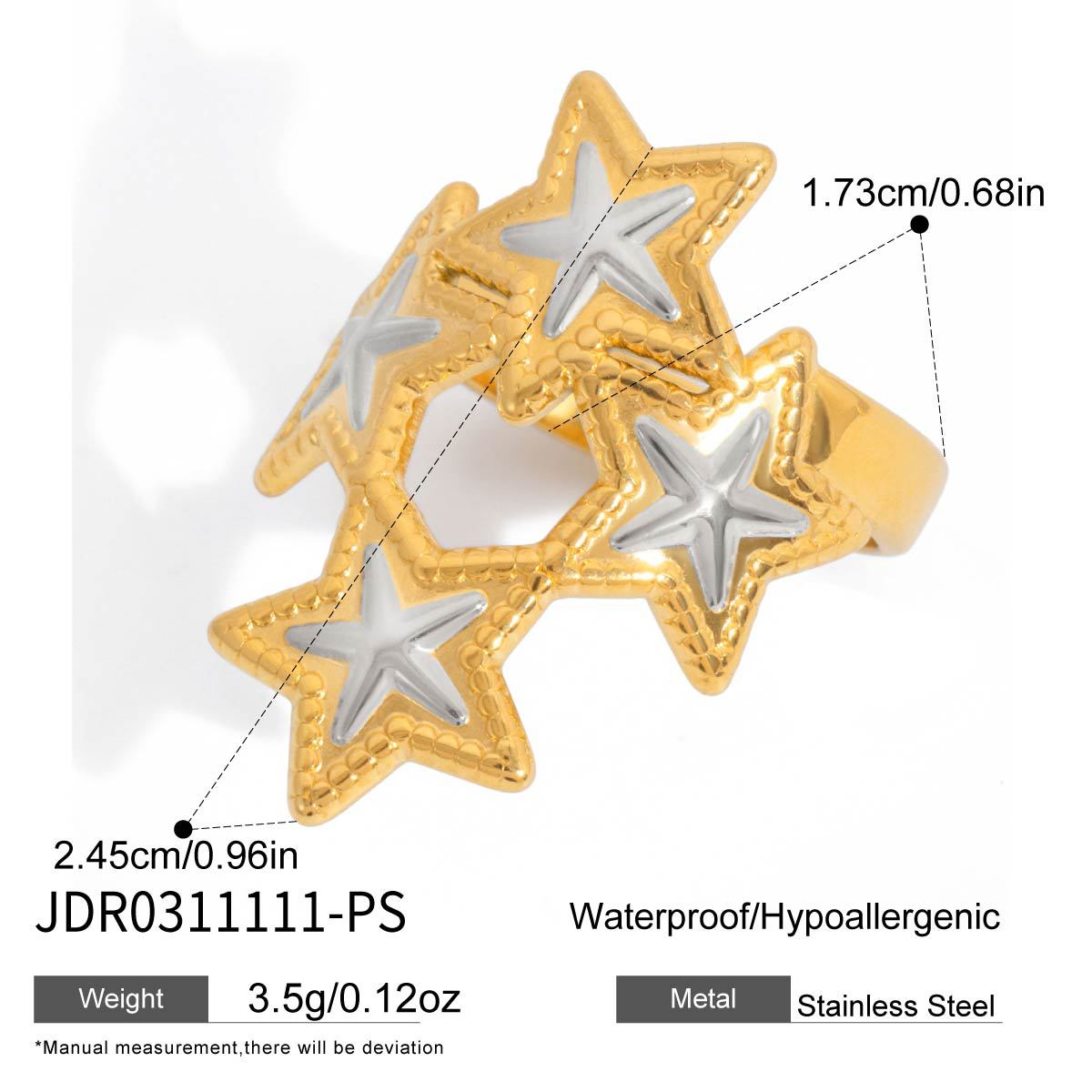 Star Geometric Stainless Steel PVD Ring for Women