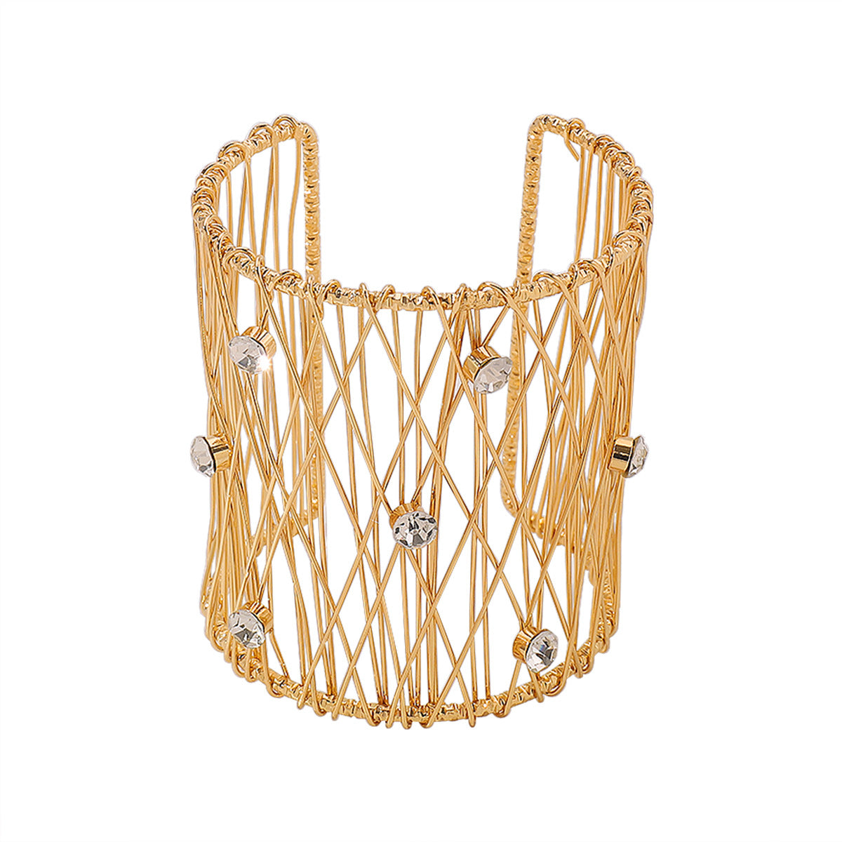Pulsera tipo brazalete de aleación tejida con alambre, diseño geométrico estilo punk, con incrustaciones de pedrería y diseño abierto