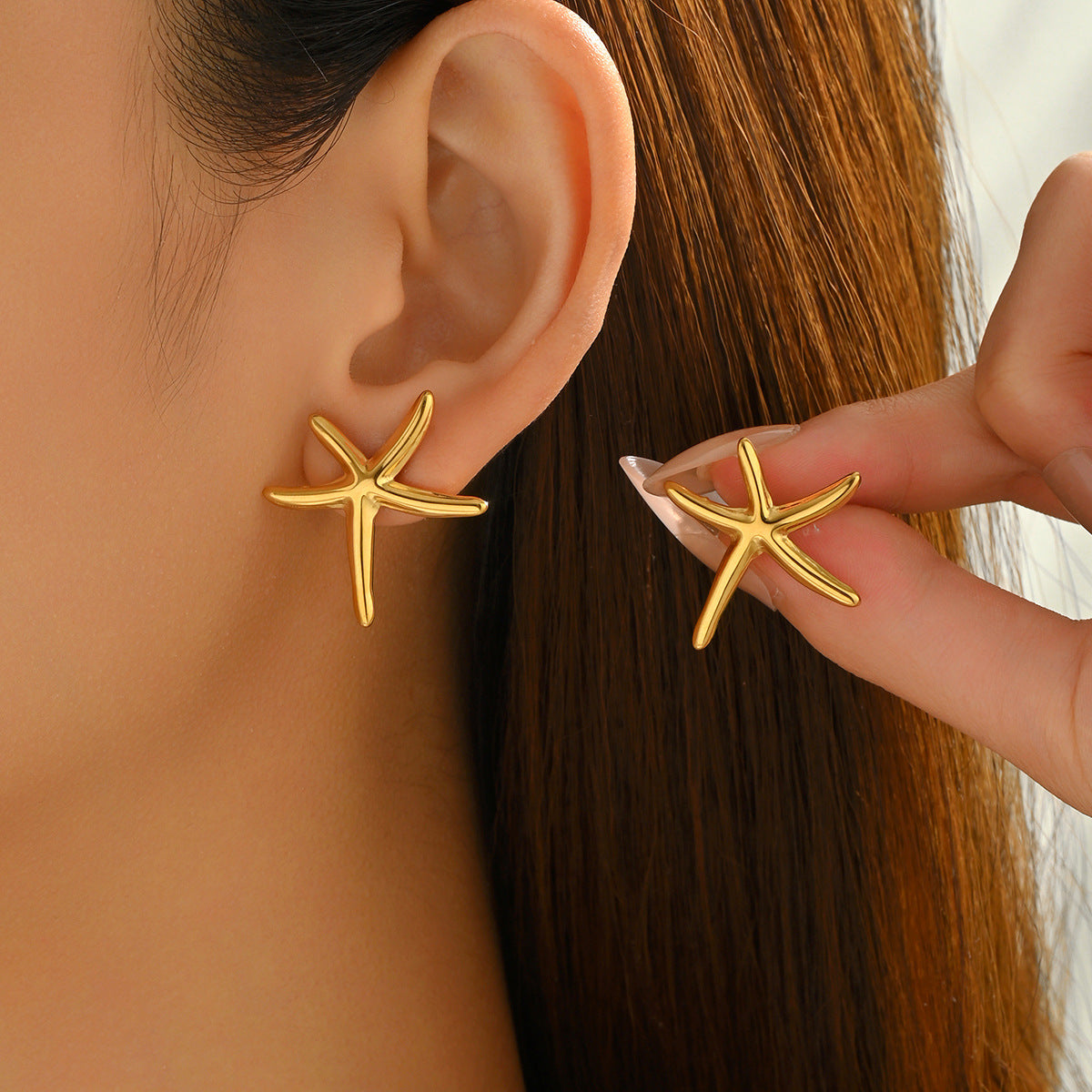 Pendientes de aleación de zinc galvanizados con forma de estrella geométrica para mujer, estilo minimalista inspirado en el océano