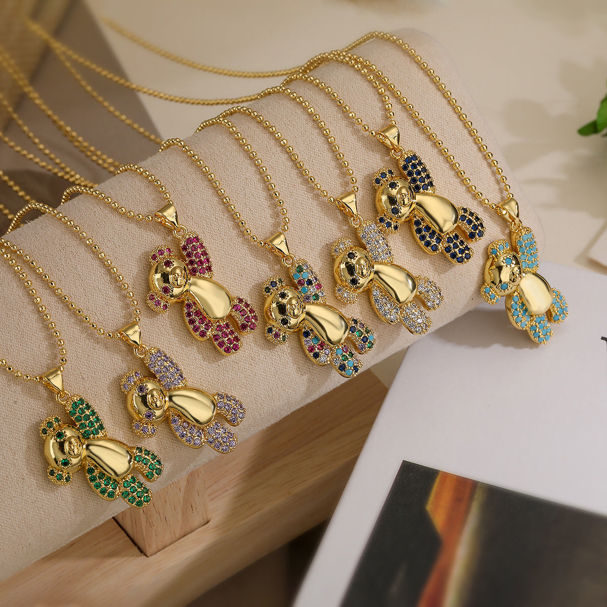 Minimalist Bear-Shaped Copper Pendant Necklace with Real Gold Plating and Zircon Accents for Women