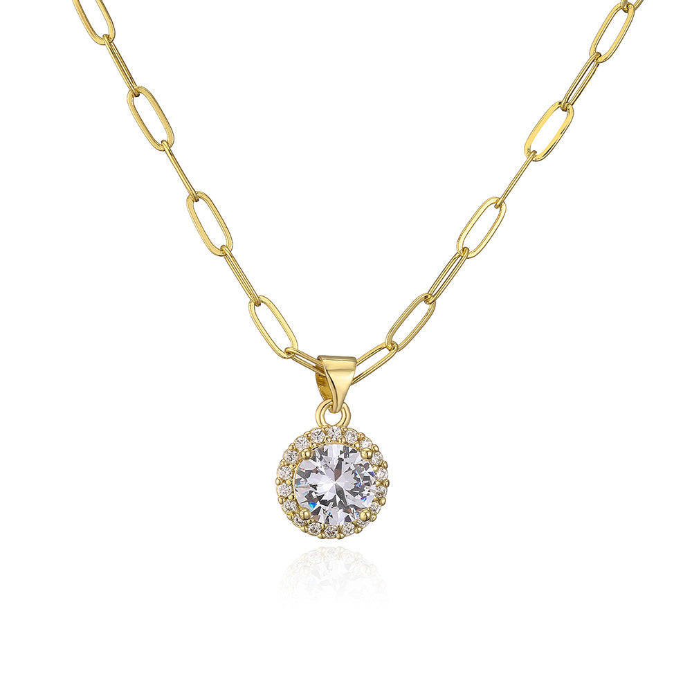 Collana con ciondolo geometrico minimalista da donna in ottone con placcatura in oro 18 carati e intarsio di zirconi