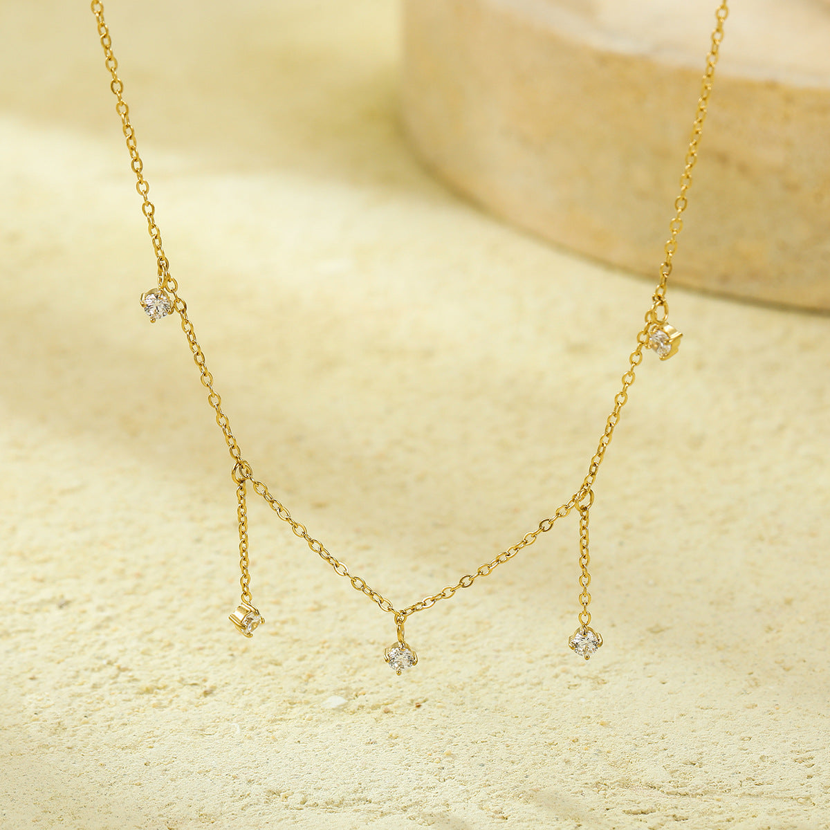 Minimalist Tassel Pendant Necklace in Stainless Steel with Rhinestone Inlay for Women