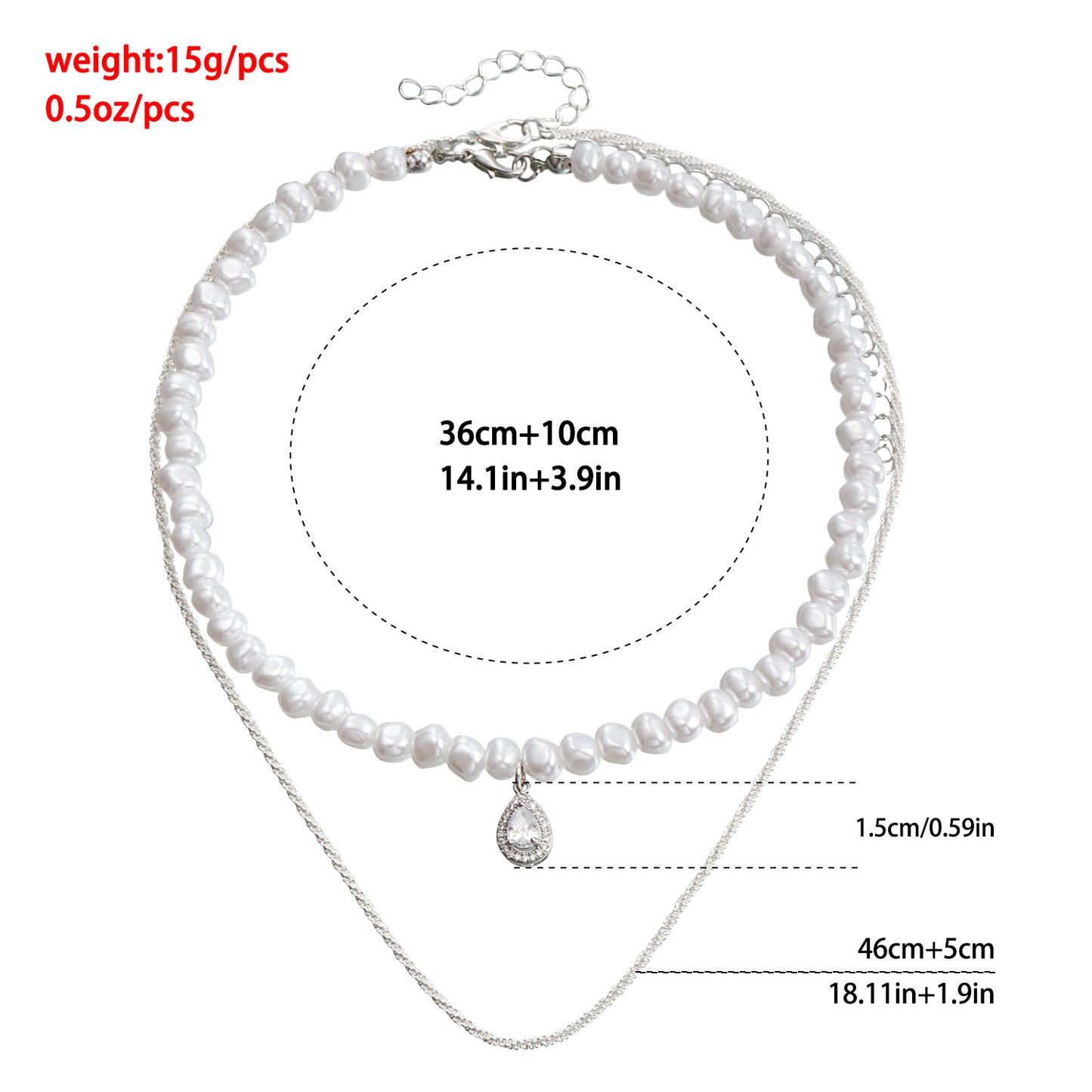 Collana pendente a doppio strato in acrilico con perle, stile geometrico minimalista vintage, da donna, con goccia di zircone e finitura placcata