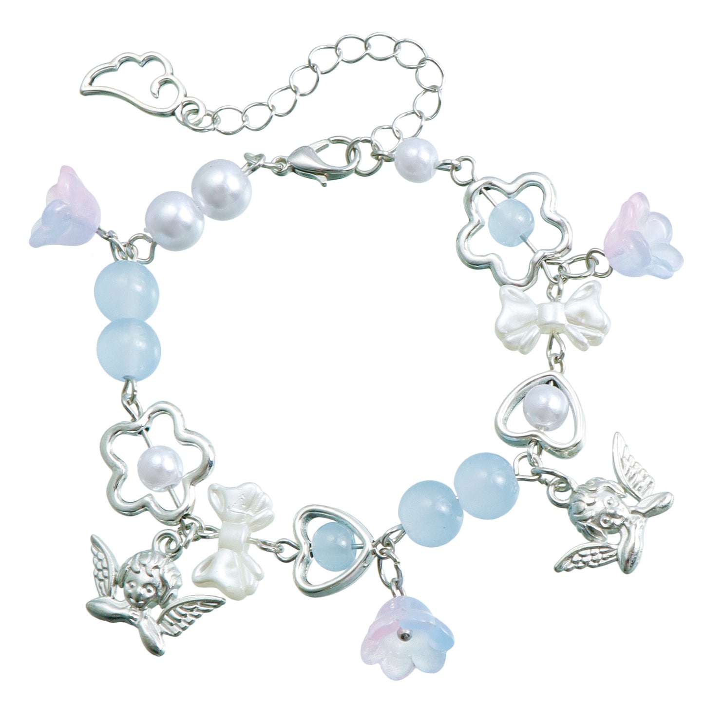 Sweet Summer Dopamine Handmade Beaded Stacking Bracelet with Geometric Angel and Heart Charms for Women