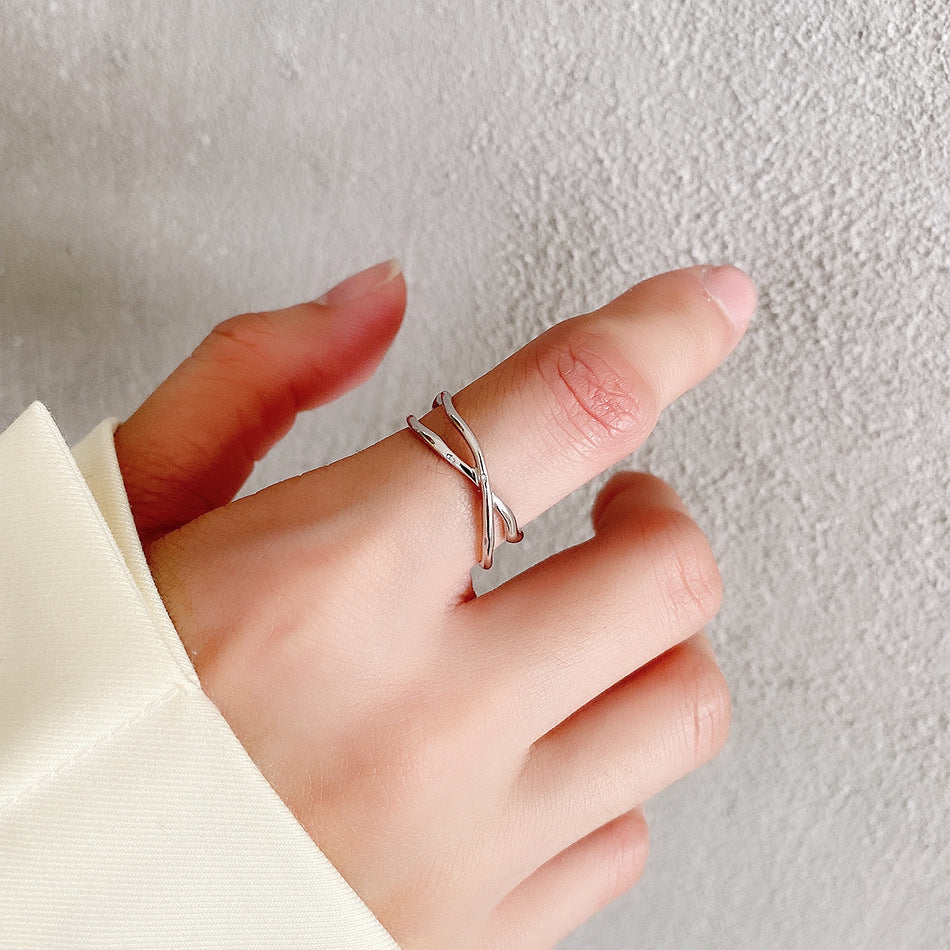 Minimalist Irregular Heart-Shaped 925 Sterling Silver Ring for Women with Silver Inlay