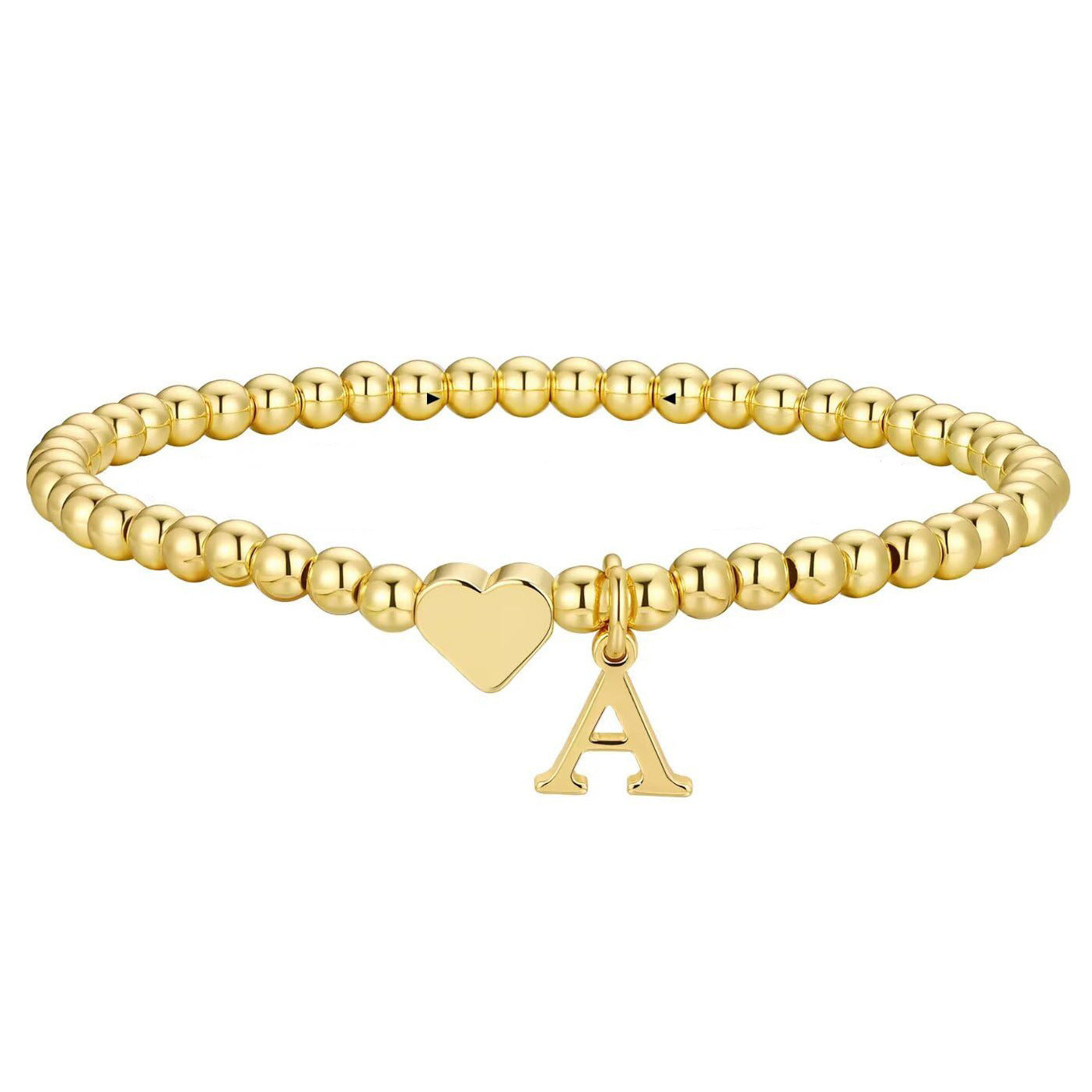 Gold Plated Stainless Steel Heart Letter Charm Bracelet for Women