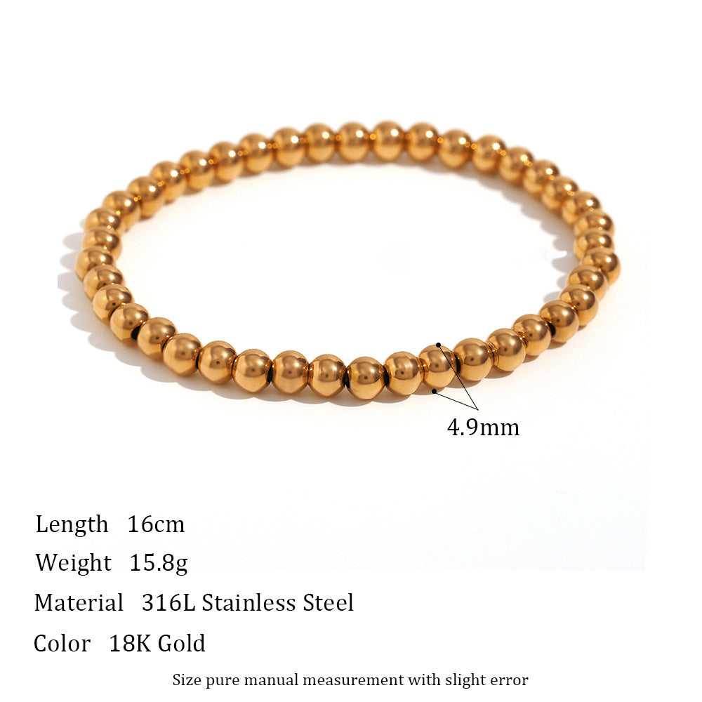 Pulsera elástica de cuentas de acero inoxidable chapada en oro de 18 quilates con diseño geométrico minimalista para mujer
