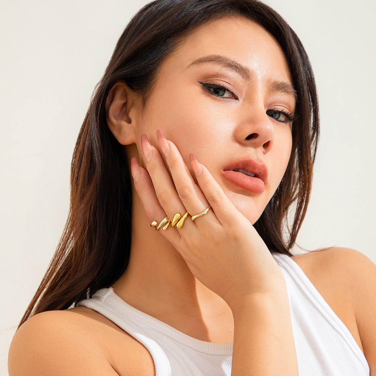 Minimalist Round Geometric Alloy Plated Ring for Women