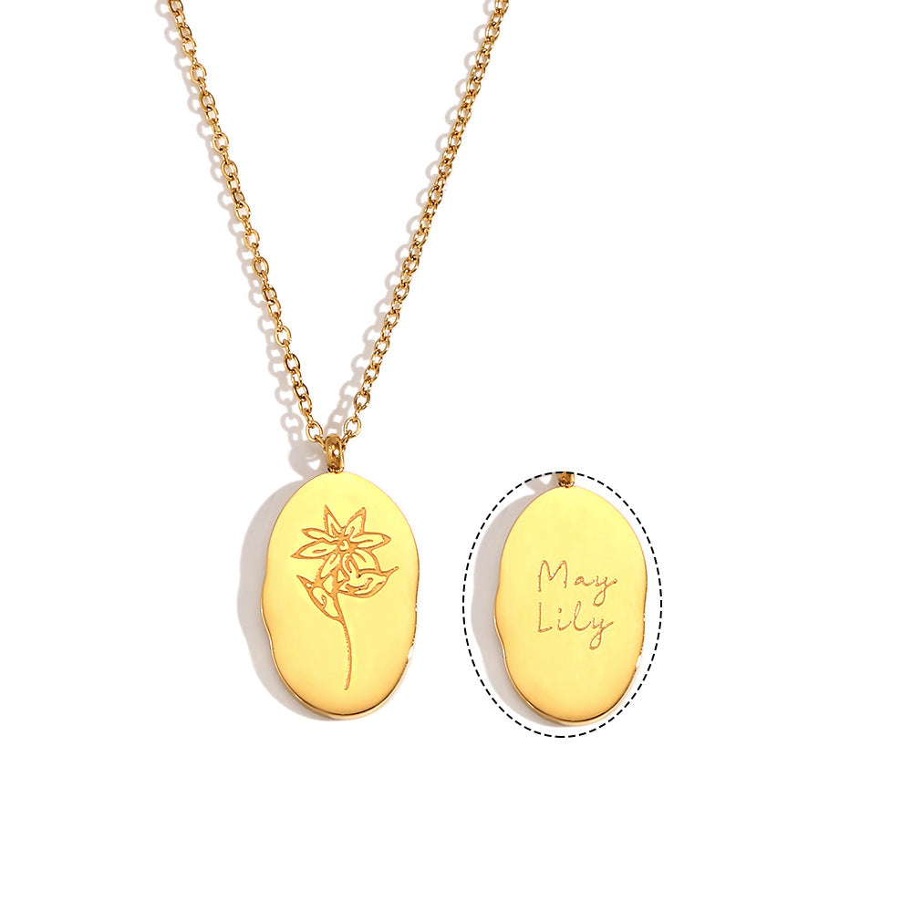 Abstract Irregular Oval Floral Pendant Necklace for Women in Stainless Steel with Electroplated Finish