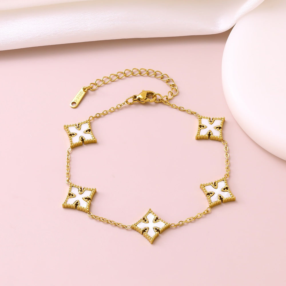 Bracciale Minimalista Elegante in Acciaio Inossidabile Placcato Oro 18K a Cuore Geometrico Floreale