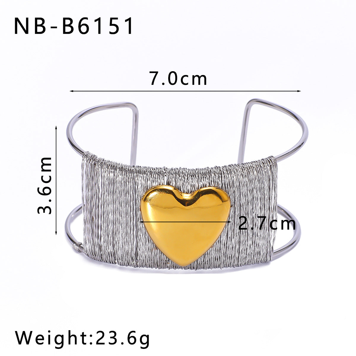Bracciale minimalista in acciaio inossidabile con placcatura in oro 18 carati, accento a forma di cuore, gioiello da donna audace e unico