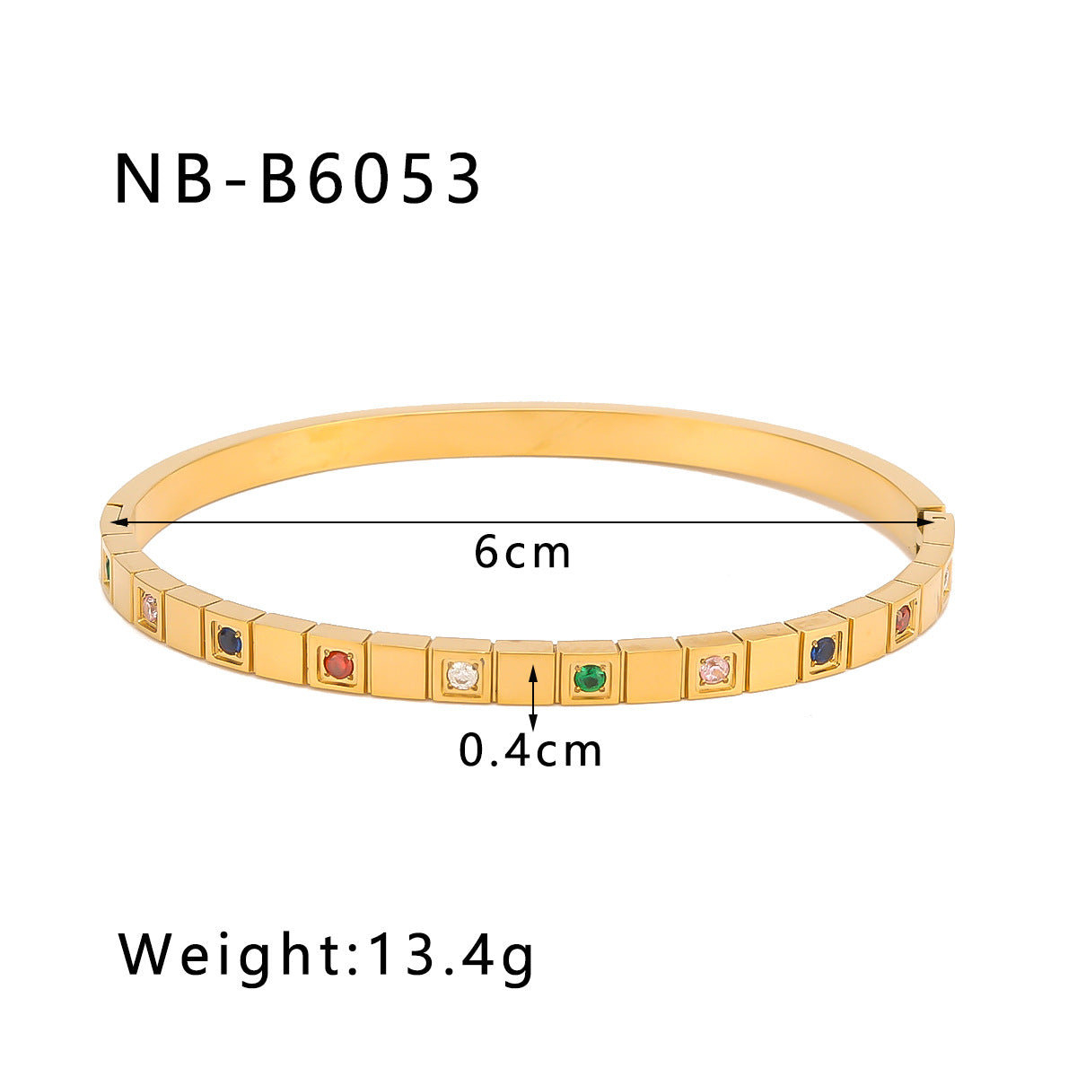Minimalist Geometric Square Grid Pattern Rhinestone-Embellished Titanium Steel Bracelet with 18K Gold Plating