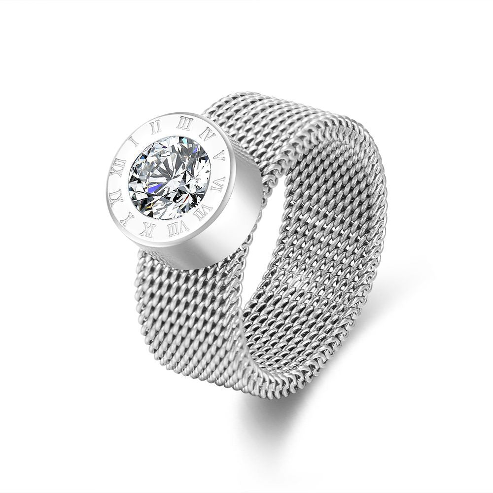 Vintage Geometric Round Rhinestone Inlay Plated Stainless Steel Ring