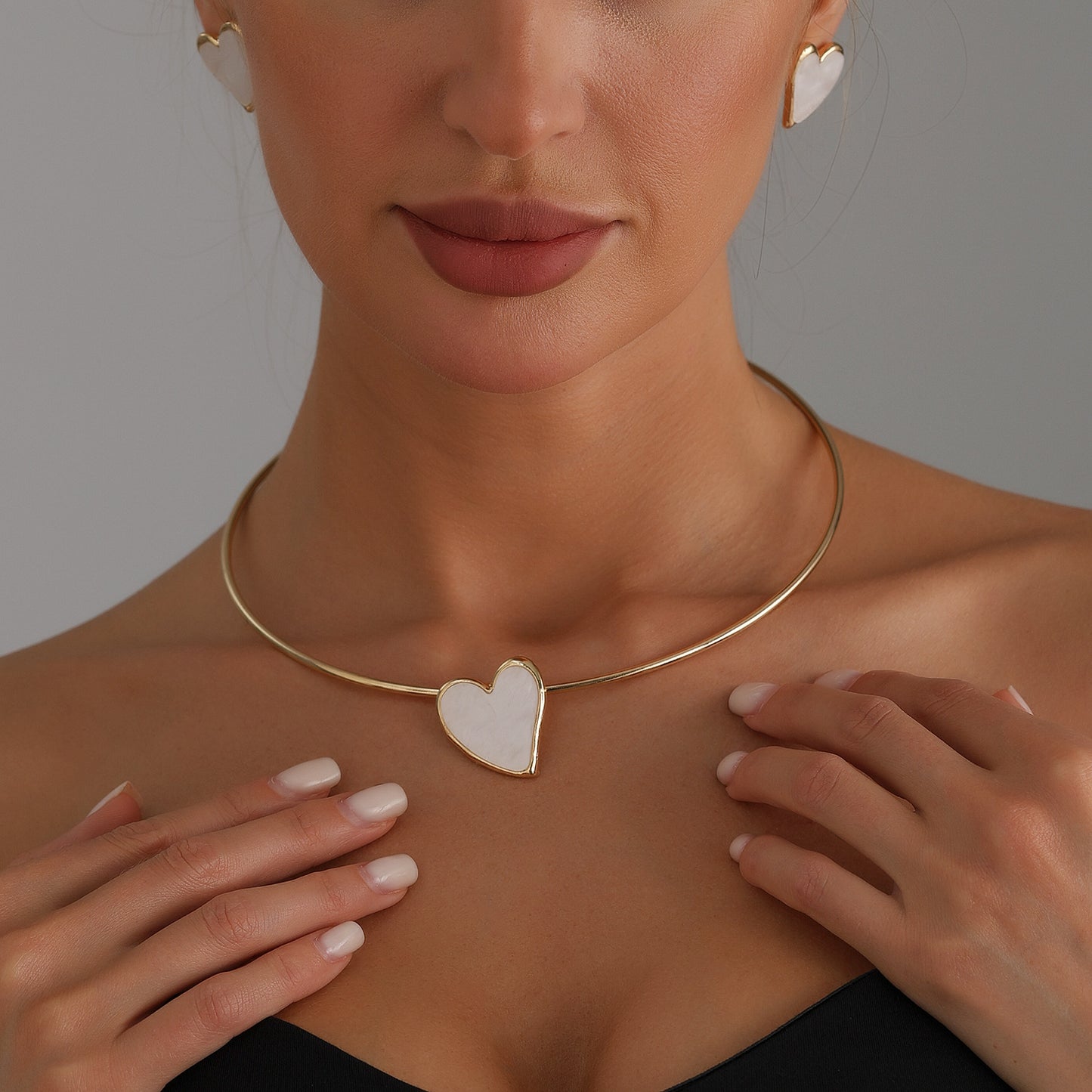 Minimalist Irregular Heart-Shaped Alloy Necklace Set with Plated Finish for Women