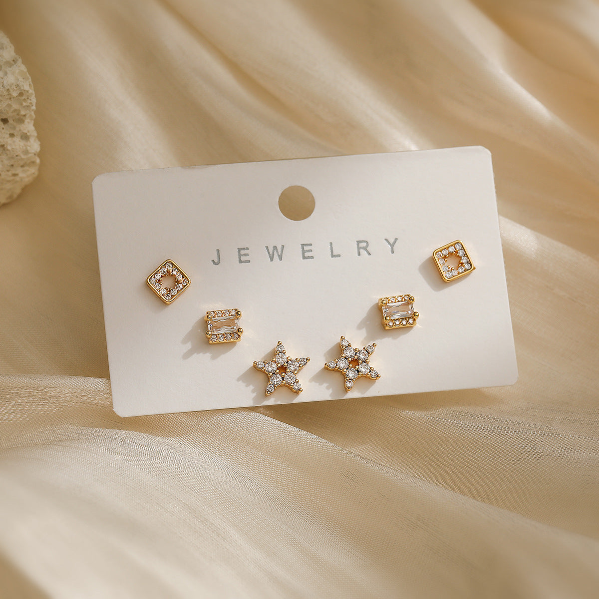 Minimalist Geometric Copper Earrings with 18K Gold Plating and Micro-Paved Zirconia for Women