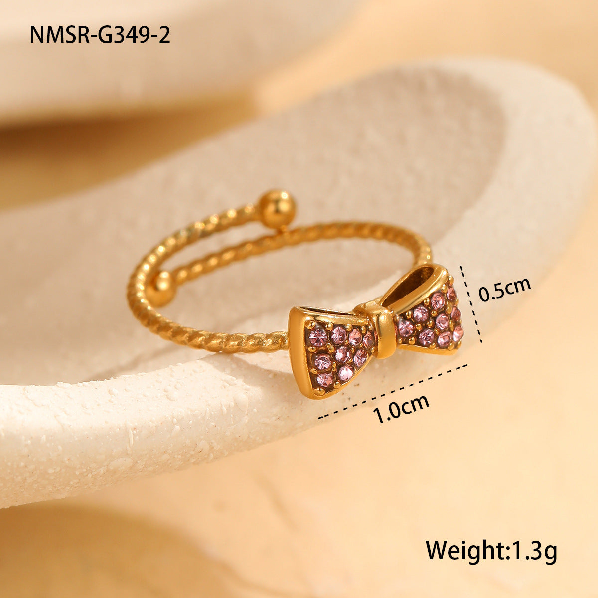 Anillo de acero inoxidable con forma de lazo, engaste de diamantes de imitación, estilo minimalista y lujoso para mujer