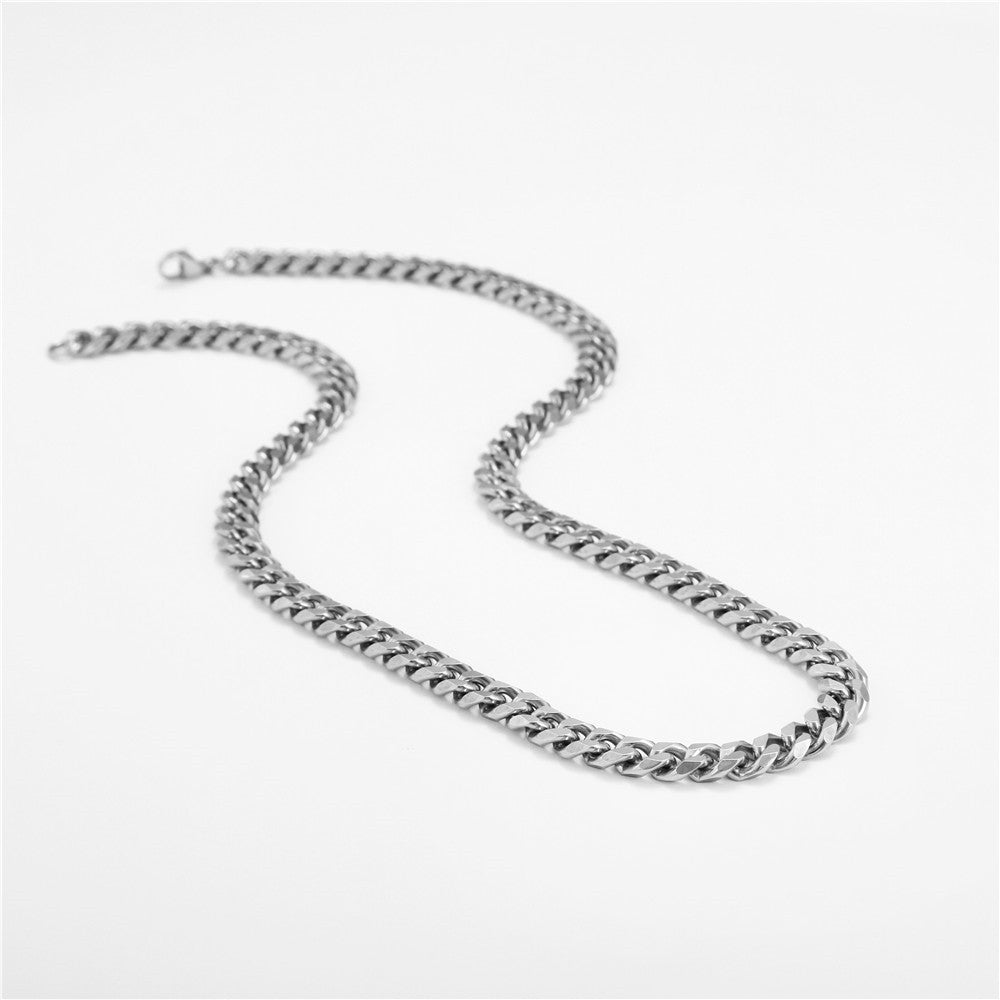Hip-hop Streetwear Minimalist Teardrop Geometric Polished Titanium Steel Cuban Link Chain Necklace for Men