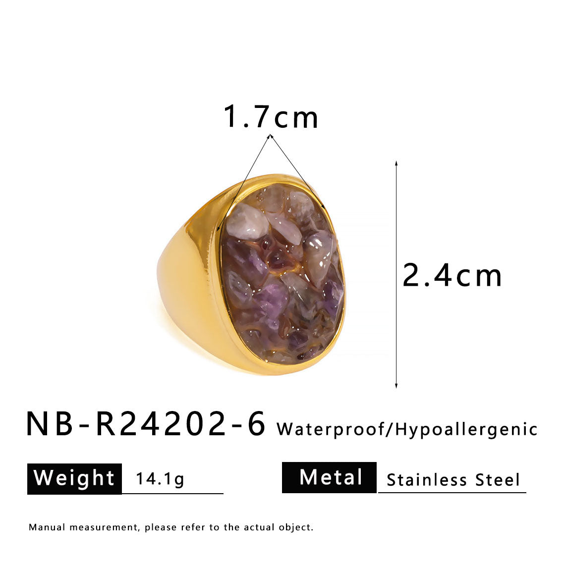 Anello Minimalista in Acciaio al Titanio con Intarsio in Pietra Naturale, Design a U e Geometrico, Finitura Galvanizzata per Uomo e Donna
