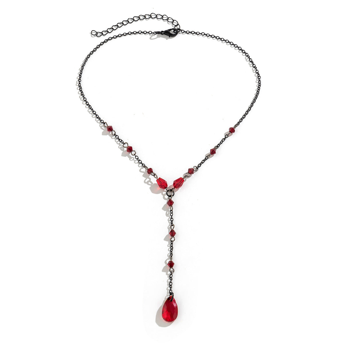 Vintage Gothic Teardrop Rhinestone Pendant Plated Alloy Choker Necklace with Tassel for Women