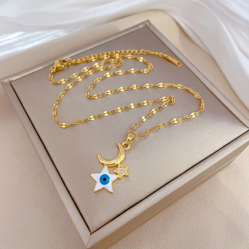Luxury Star Moon Eye Titanium Steel Clavicle Necklace for Women