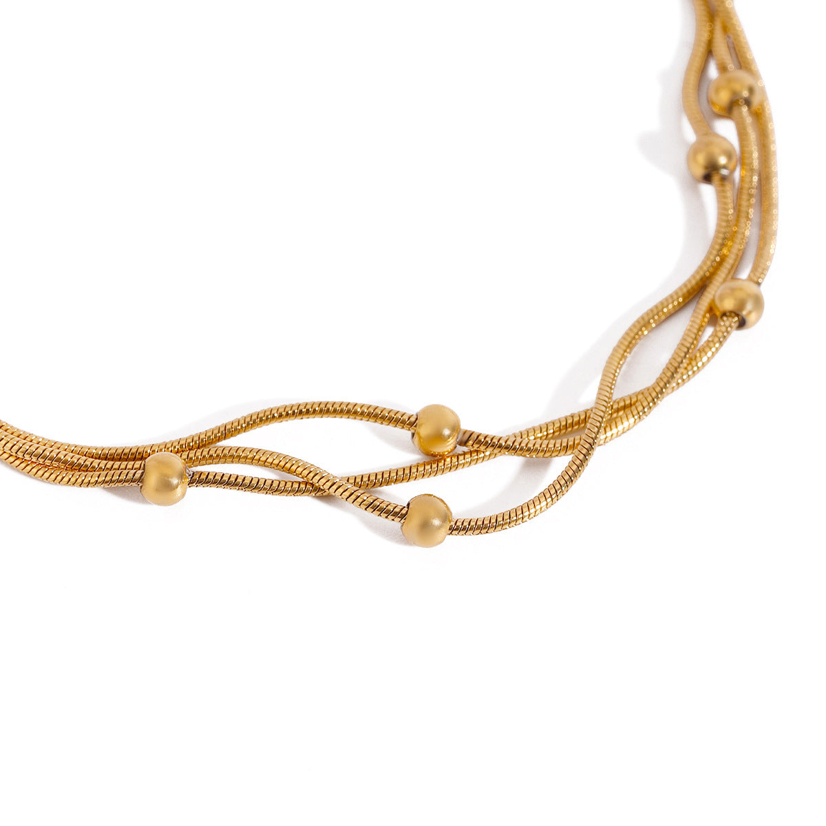 Pulsera apilable multicapa de acero inoxidable chapado en oro con diseño lineal geométrico para mujer