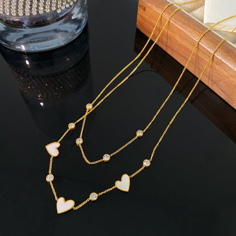 Sweet Minimalist Heart Titanium Steel Plated Necklace with Cubic Zirconia Inlay for Unisex