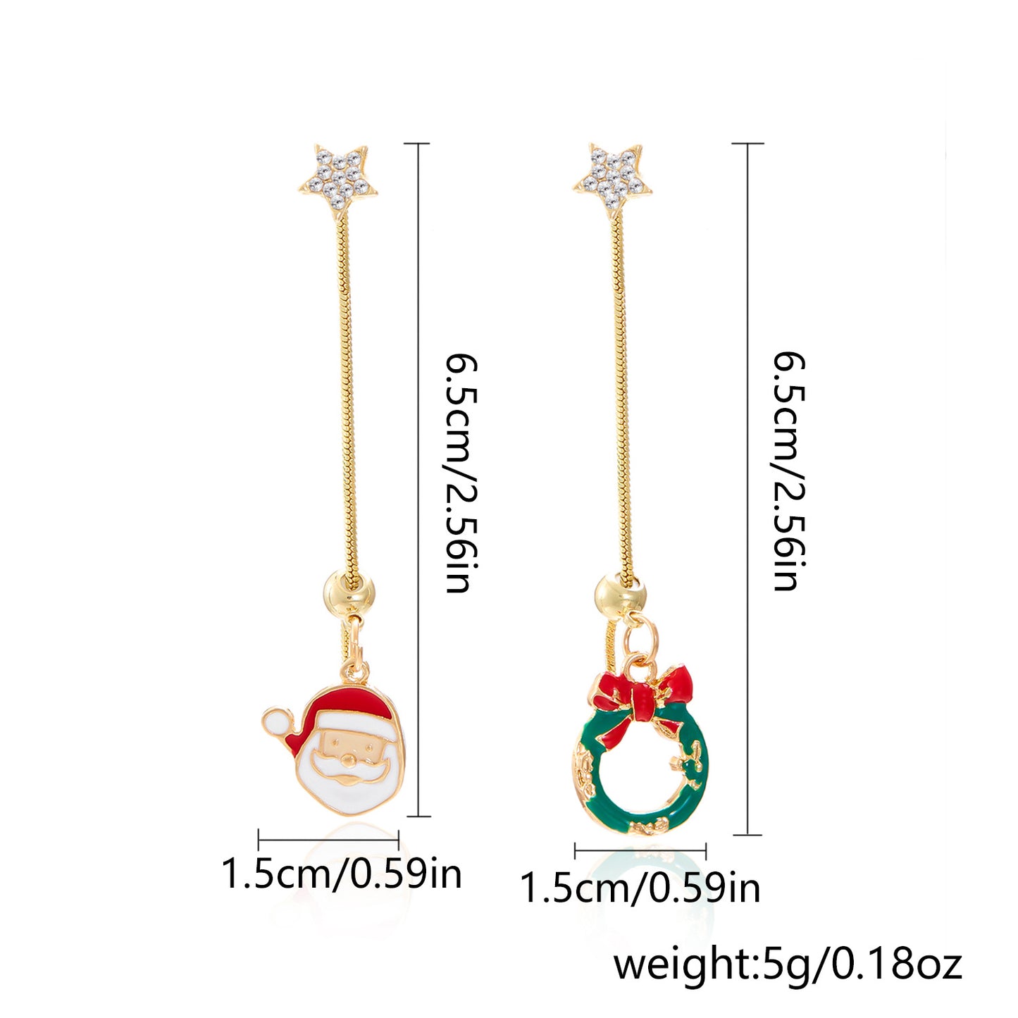 Pendientes de personaje de dibujos animados de Navidad lindos para mujer, aleación con acabado esmaltado, con diseño de Papá Noel, árbol de Navidad y caja de regalo