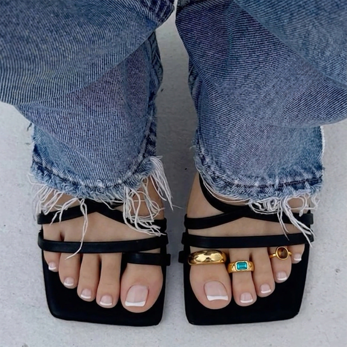 Vintage Geometric Alloy Open Toe Ring with Gemstone Inlay for Women