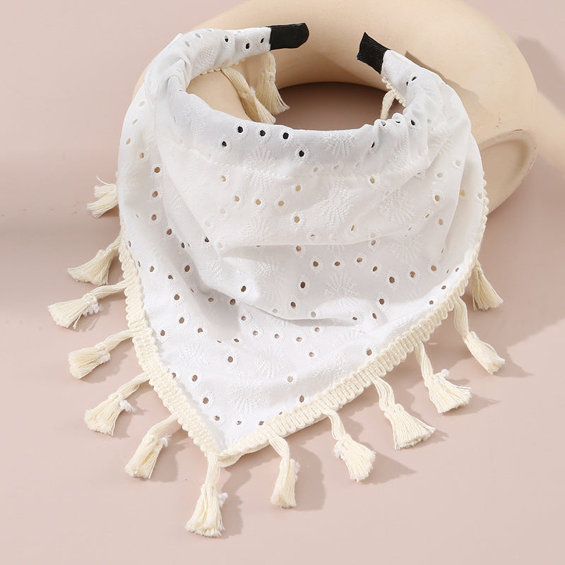 Diadema triangular de encaje floral dulce para niñas con forma geométrica y revestimiento de resina transparente