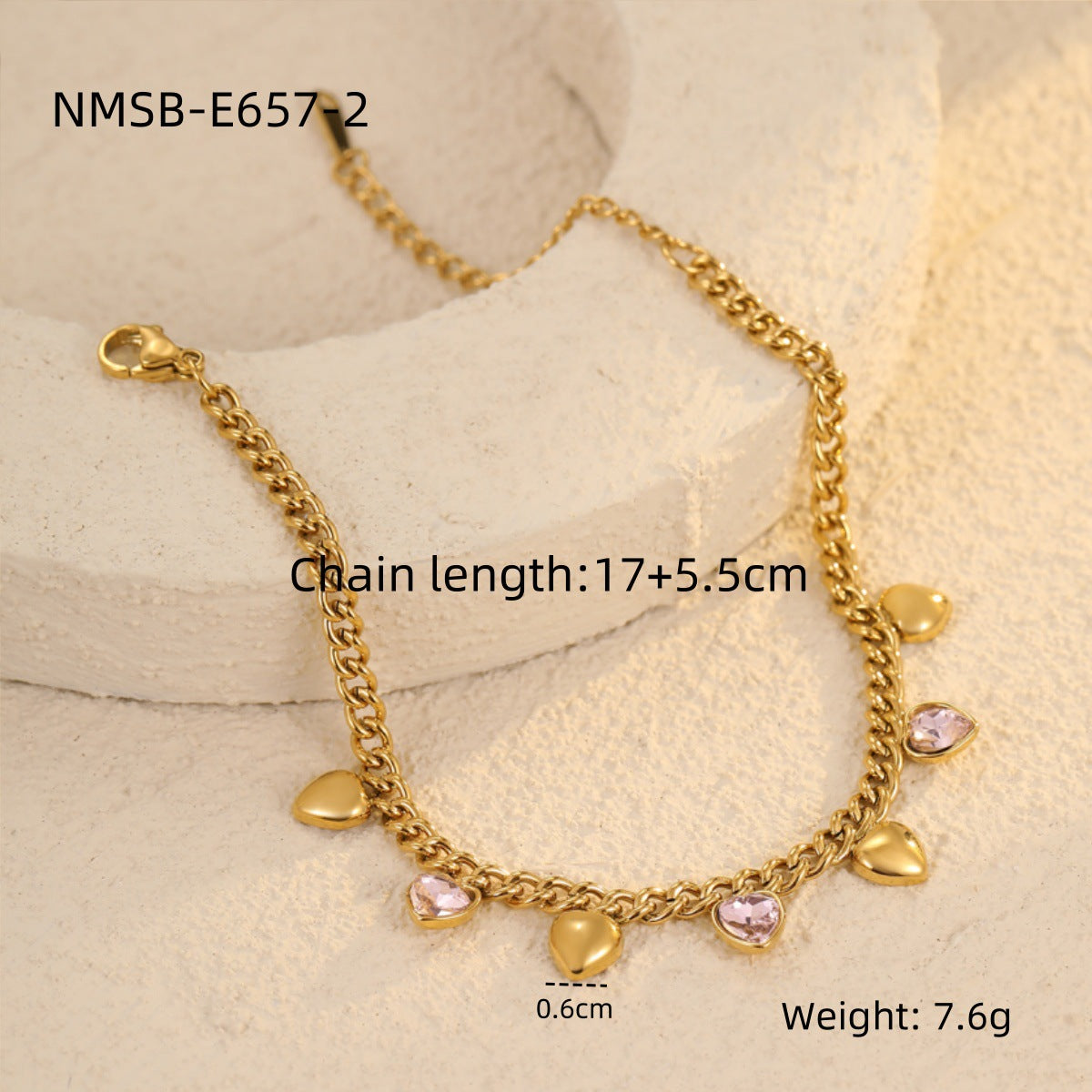 Braccialetto alla moda in acciaio inossidabile con cuore geometrico stile OL, intarsio di strass e dettaglio a nappa