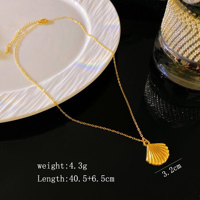 Geometric Titanium Steel Plated Necklace with Shell Pendant
