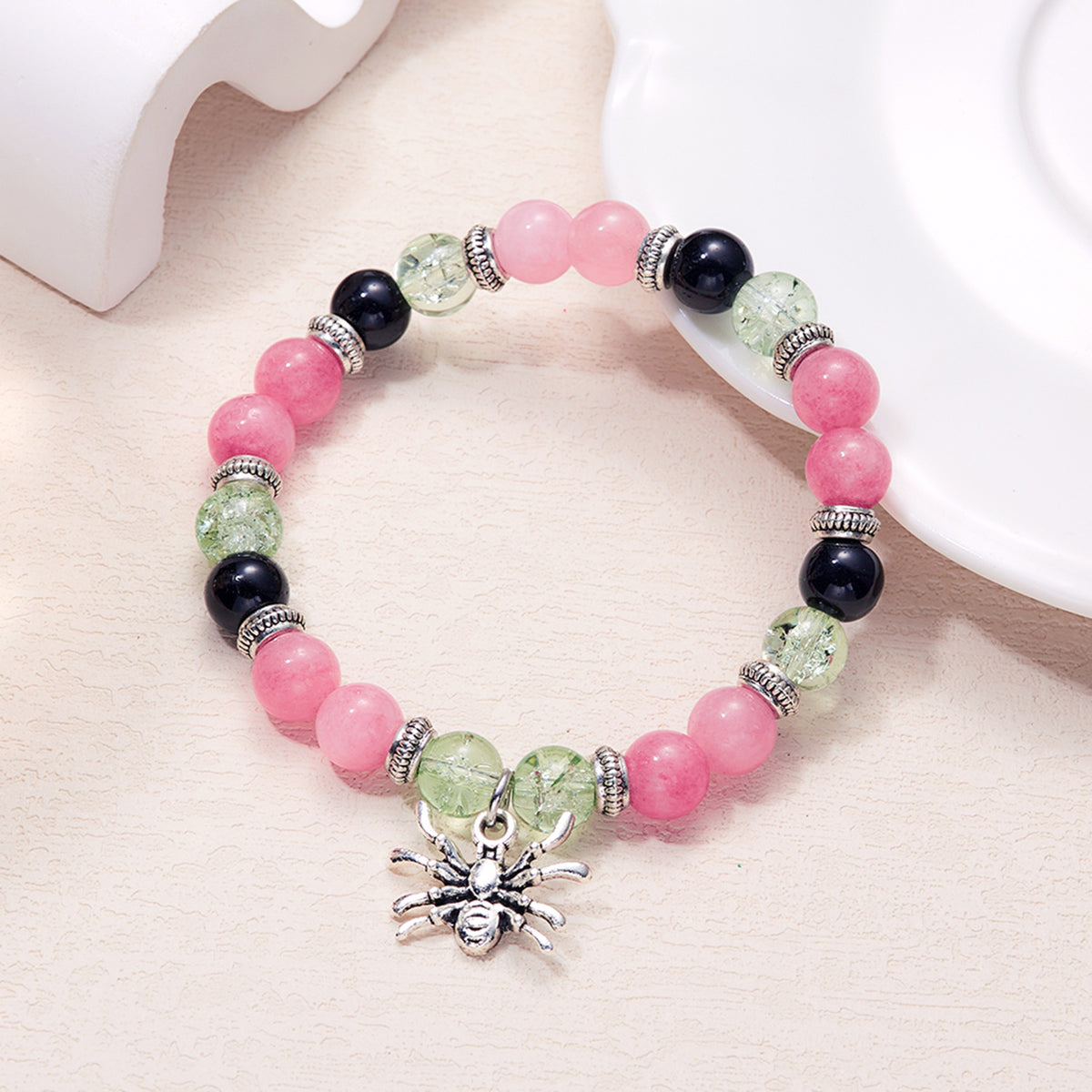 Halloween Spider Heart Geometric Magnetic Elastic Beaded Bracelet for Couples