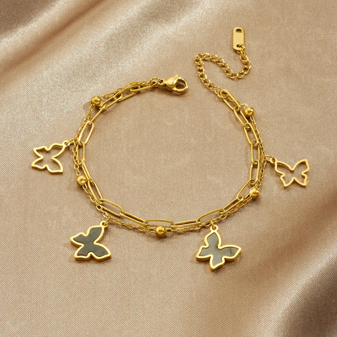 Minimalist Gold Plated Stainless Steel Double Layer Hollow Butterfly Bracelet for Women