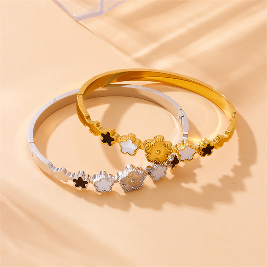 Bracciale in acciaio inossidabile a tema floreale di lusso con fiore di prugno