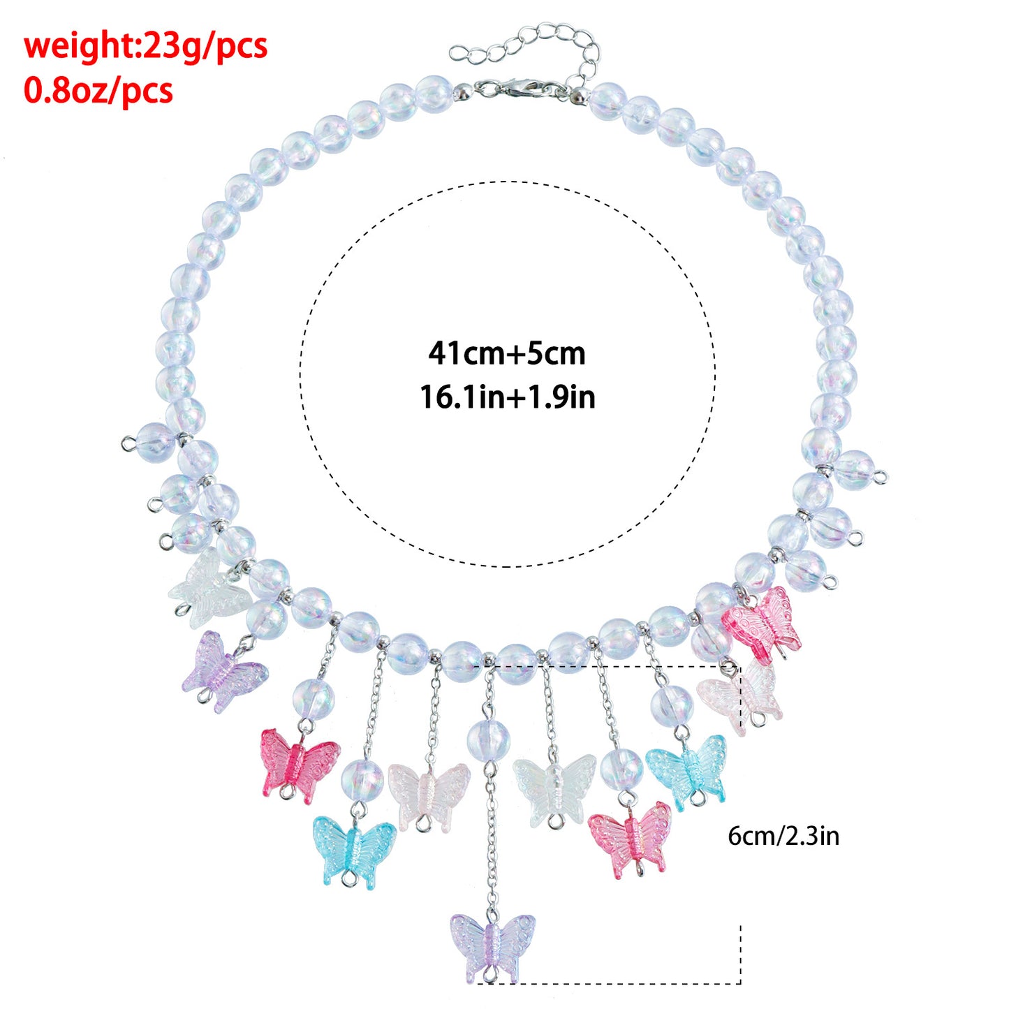Fashionable Butterfly Pendant Necklace for Women with Resin Beads Geometric Design Plated Alloy Charm and Tassel Detail
