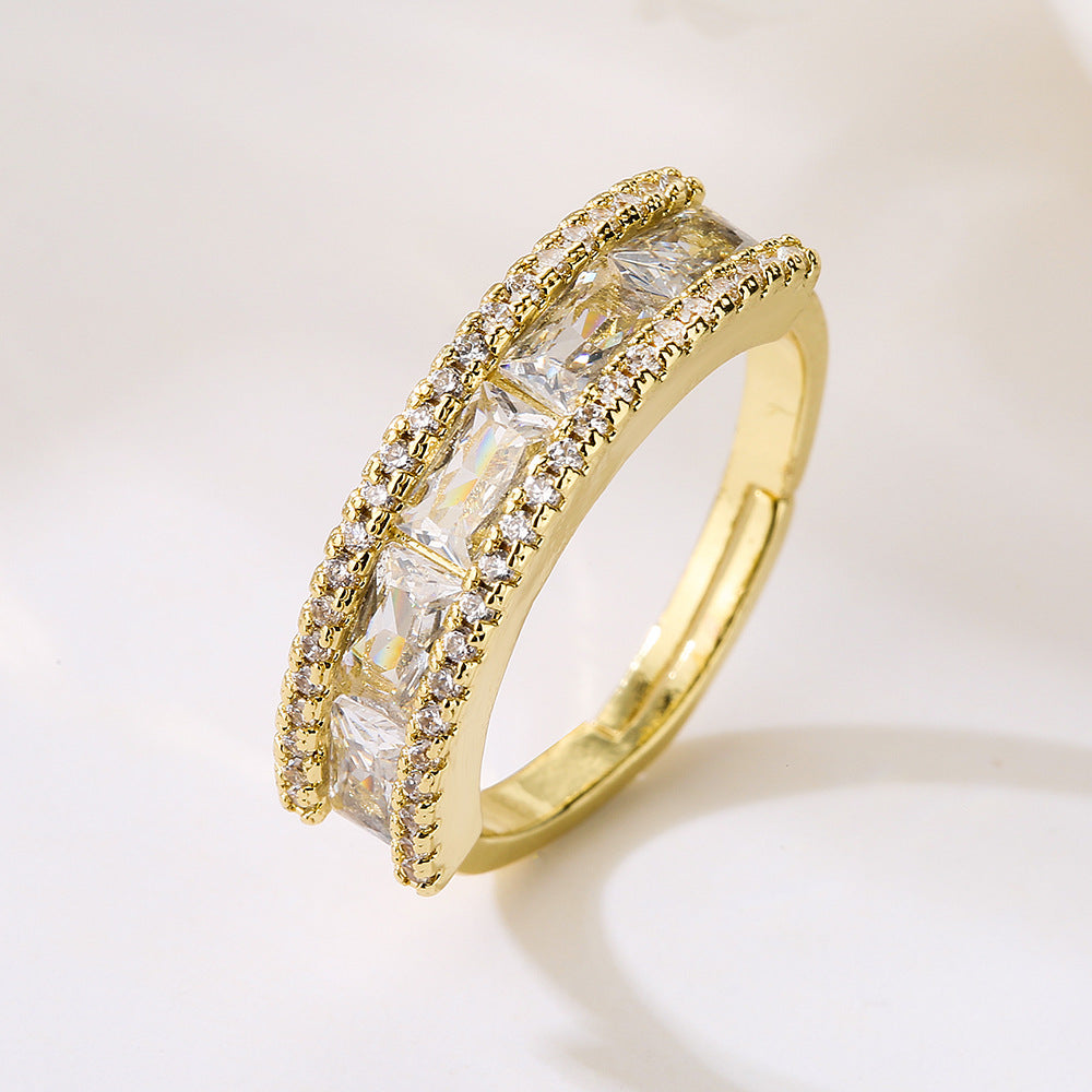 Anello da donna in rame geometrico irregolare minimalista con incastonatura micro-pavé